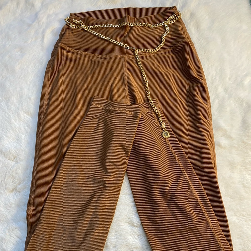 weworewhat brown metallic leggings